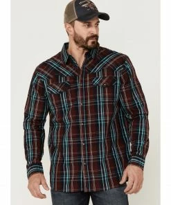 Moonshine Spirit Men's Fire Starter Large Plaid Long Sleeve Snap Western Shirt Red