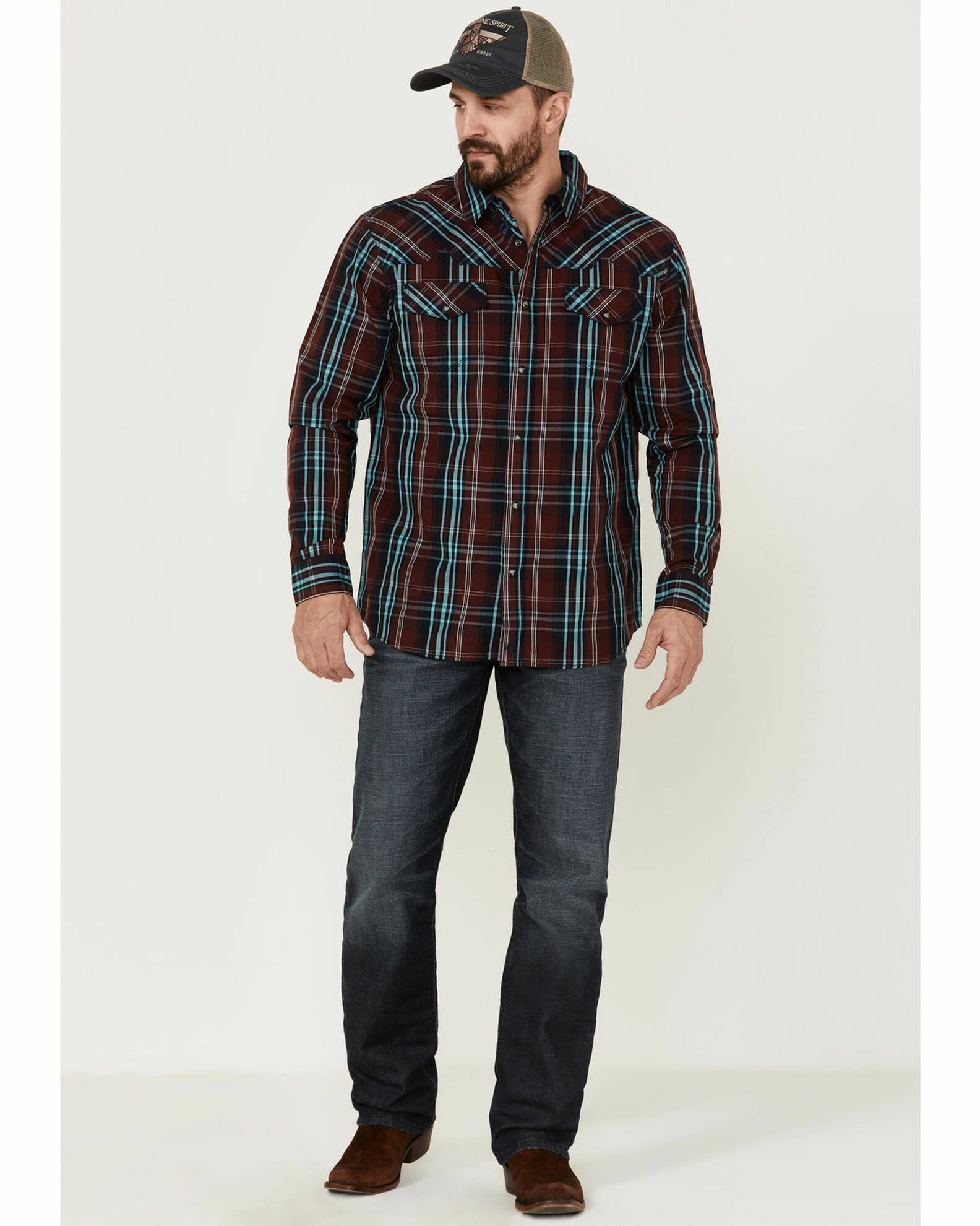 Moonshine Spirit Men's Fire Starter Large Plaid Long Sleeve Snap Western Shirt Red 2 Moonshine Spirit Men's Fire Starter Large Plaid Long Sleeve Snap Western Shirt Red - Image 2