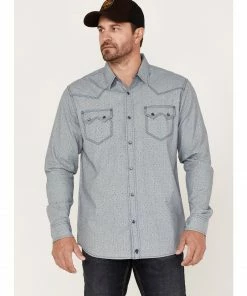 Moonshine Spirit Men's Bull Eye Floral Plaid Long Sleeve Snap Western Shirt Navy