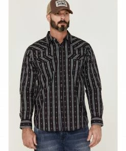 Moonshine Spirit Men's Otoe Stripe Long Sleeve Snap Western Shirt  Navy