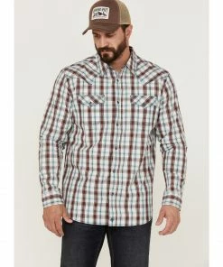 Moonshine Spirit Men's Burning Man Plaid Long Sleeve Snap Western Shirt  White
