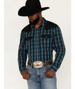 Moonshine Spirit Men's Bandit Small Plaid Snap Western Shirt  Black