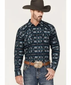 Moonshine Spirit Men's Wolf Moon Southwestern Stripe Snap Western Shirt  Navy