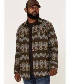 Moonshine Spirit Men's Hunter Southwestern Print Snap Western Flannel Shirt  Brown
