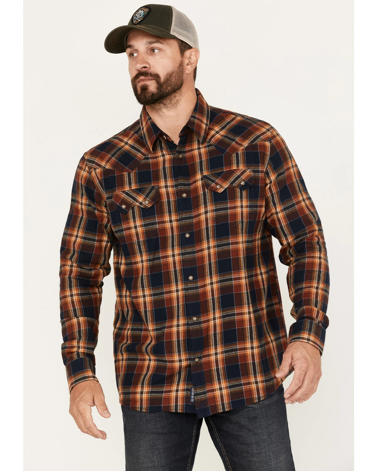 Moonshine Spirit Men's Rusted Still Plaid Snap Western Flannel Shirt Navy 5 Moonshine Spirit Men's Rusted Still Plaid Snap Western Flannel Shirt Navy - Image 5