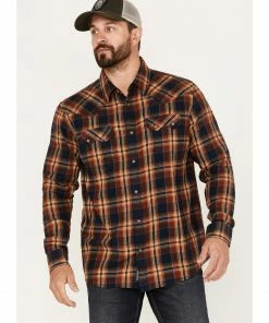 Moonshine Spirit Men's Rusted Still Plaid Snap Western Flannel Shirt Navy