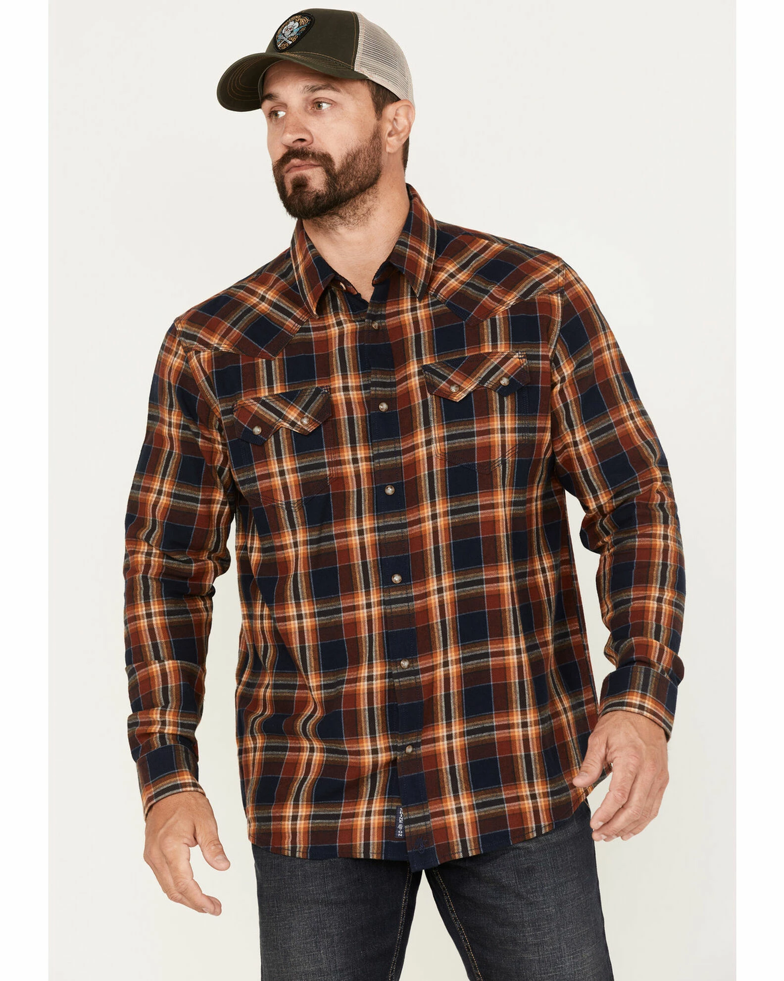 Moonshine Spirit Men's Rusted Still Plaid Snap Western Flannel Shirt Navy 1 Moonshine Spirit Men's Rusted Still Plaid Snap Western Flannel Shirt Navy
