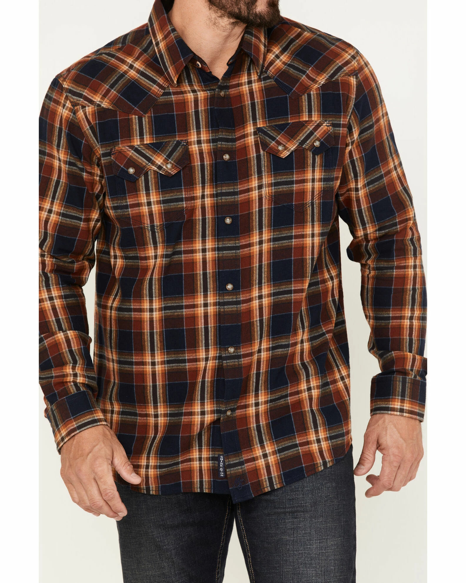 Moonshine Spirit Men's Rusted Still Plaid Snap Western Flannel Shirt Navy 3 Moonshine Spirit Men's Rusted Still Plaid Snap Western Flannel Shirt Navy - Image 3