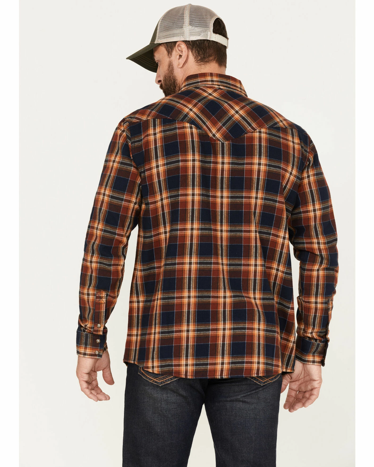 Moonshine Spirit Men's Rusted Still Plaid Snap Western Flannel Shirt Navy 4 Moonshine Spirit Men's Rusted Still Plaid Snap Western Flannel Shirt Navy - Image 4