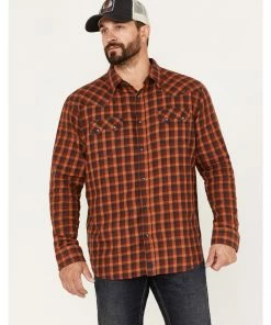 Moonshine Spirit Men's Burning Flame Plaid Print Long Sleeve Snap Western Flannel Shirt 