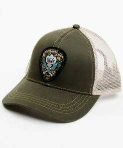 Moonshine Spirit Men's Skull Guitar Pick Logo Embroidered Patch Mesh Back Ball Cap Olive