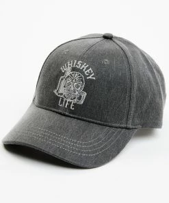 Moonshine Spirit Men's Embroidered Whiskey Life Skull Solid Ball Cap