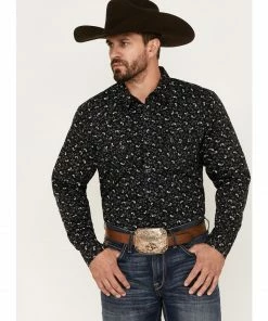 Moonshine Spirit Men's Electric Paisley Print Long Sleeve Snap Western Shirt Black