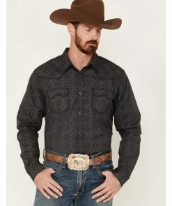 Moonshine Spirit Men's Medallion Print Long Sleeve Western Snap Shirt Black