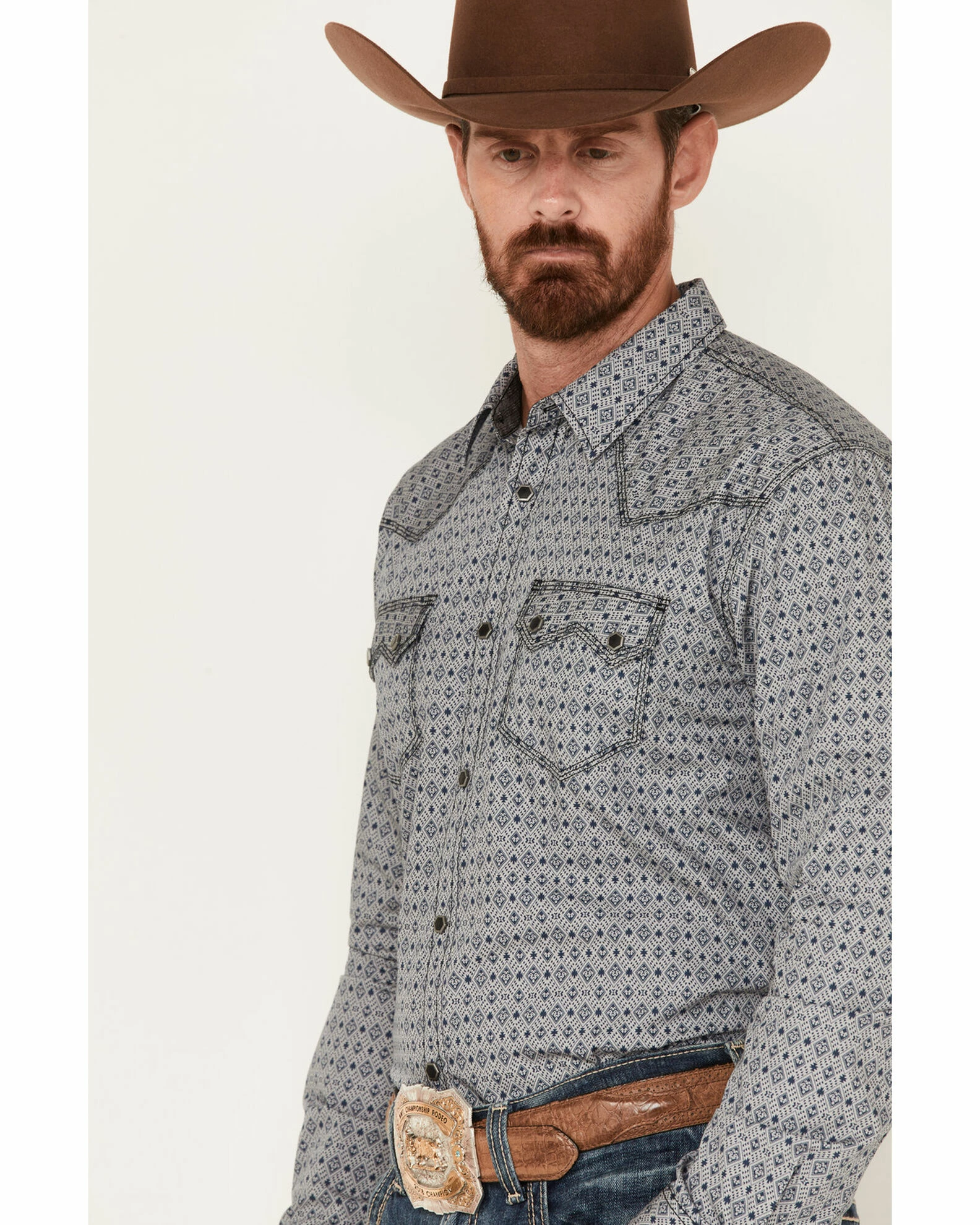 Moonshine Spirit Men's Yukatan Southwestern Print Long Sleeve Snap Western Shirt Black 2 Moonshine Spirit Men's Yukatan Southwestern Print Long Sleeve Snap Western Shirt Black - Image 2