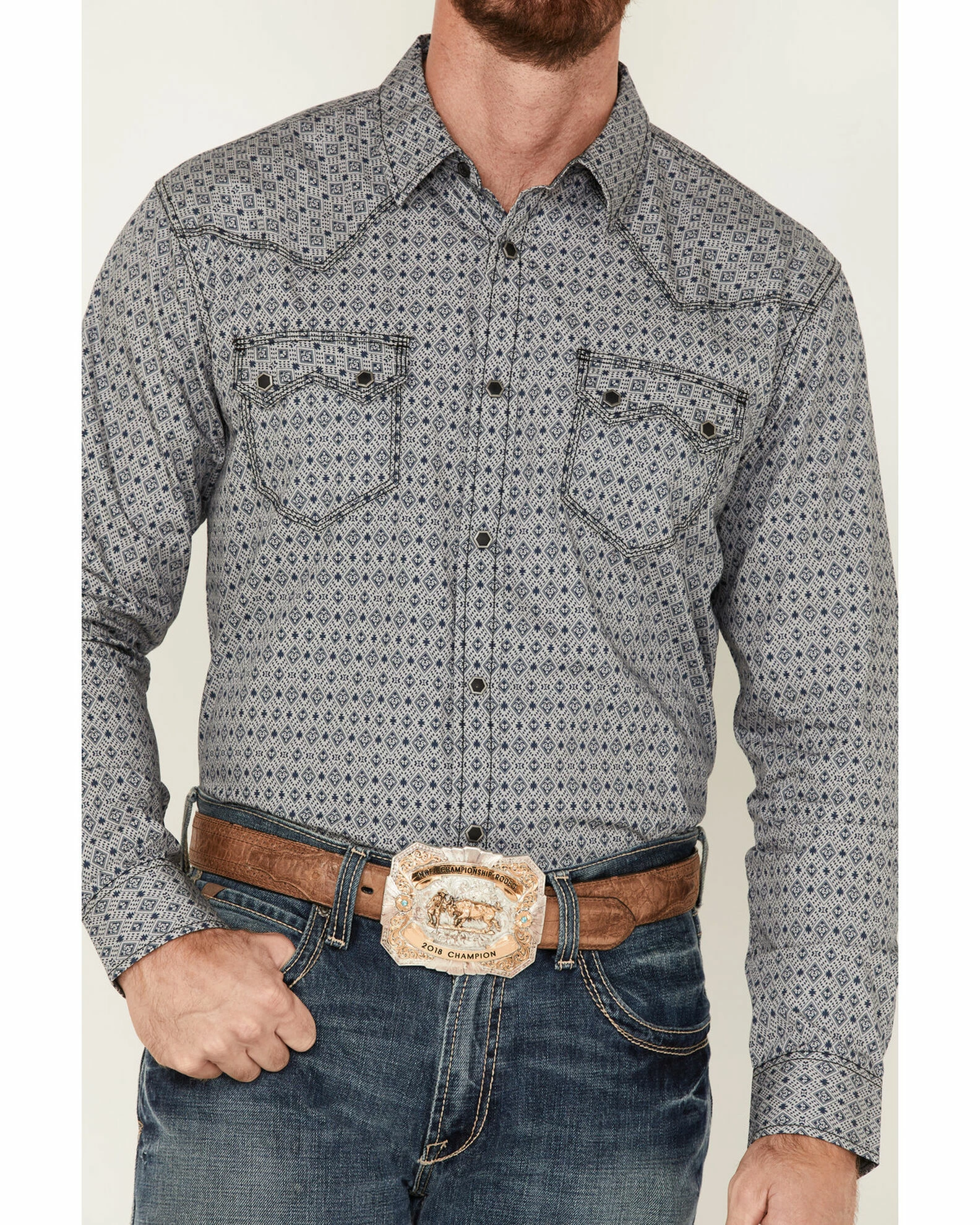 Moonshine Spirit Men's Yukatan Southwestern Print Long Sleeve Snap Western Shirt Black 3 Moonshine Spirit Men's Yukatan Southwestern Print Long Sleeve Snap Western Shirt Black - Image 3