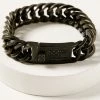 Moonshine Spirit Women's Gun Metal Slashed Flag ID Bracelet Silver