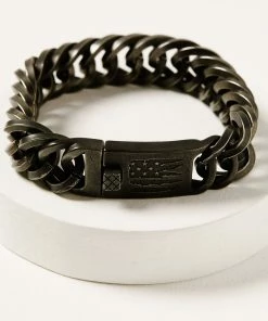 Moonshine Spirit Women's Gun Metal Slashed Flag IDÂ Bracelet Silver