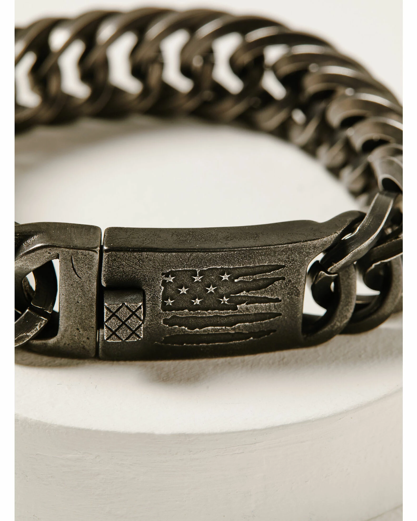 Moonshine Spirit Women's Gun Metal Slashed Flag ID Bracelet Silver 2 Moonshine Spirit Women's Gun Metal Slashed Flag ID Bracelet Silver - Image 2