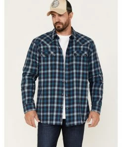 Moonshine Spirit Men's Ombre Plaid Print Snap Western Flannel Shirt Navy -Moonshine Spirit Shop 2000381527 410 P1 1