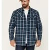 Moonshine Spirit Men's Ombre Plaid Print Snap Western Flannel Shirt Navy