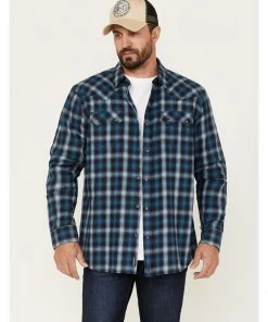 Moonshine Spirit Men's Ombre Plaid Print Snap Western Flannel Shirt Navy