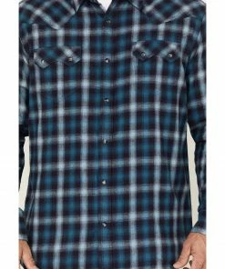 Moonshine Spirit Men's Ombre Plaid Print Snap Western Flannel Shirt Navy -Moonshine Spirit Shop 2000381527 410 P3