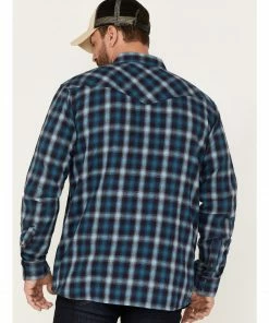 Moonshine Spirit Men's Ombre Plaid Print Snap Western Flannel Shirt Navy -Moonshine Spirit Shop 2000381527 410 P4